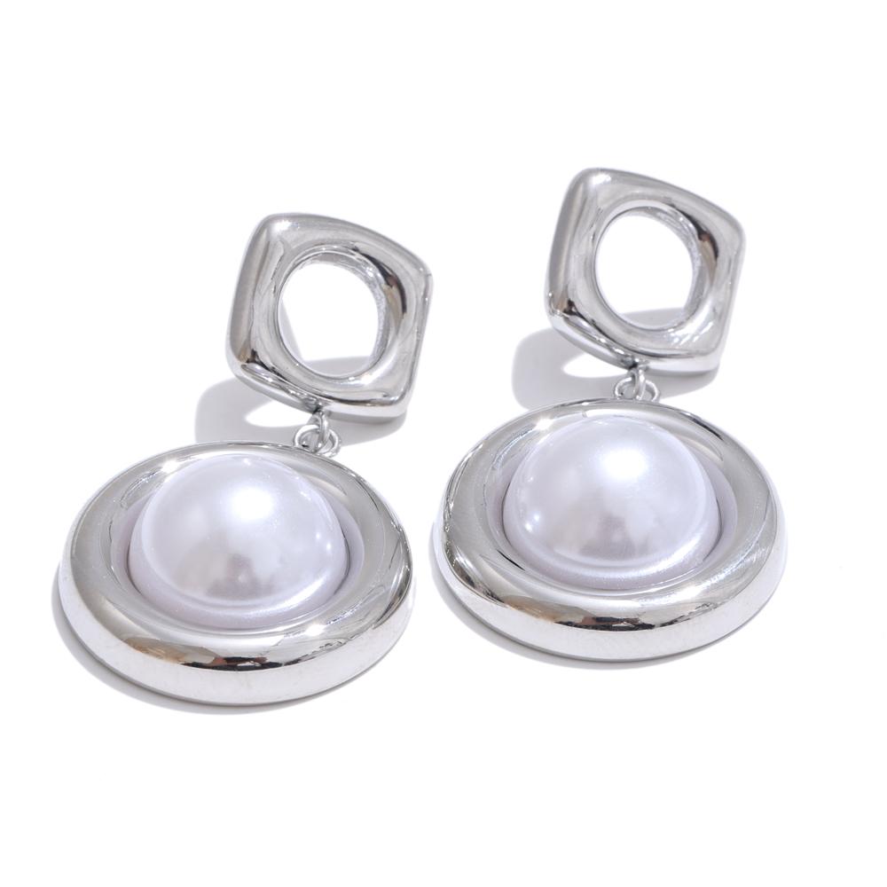 Yhpup Trending Simulated Pearls Round Drop Dangle Earrings for Women Korean Style Stainless Steel Charm Jewelry Prevent Allergy