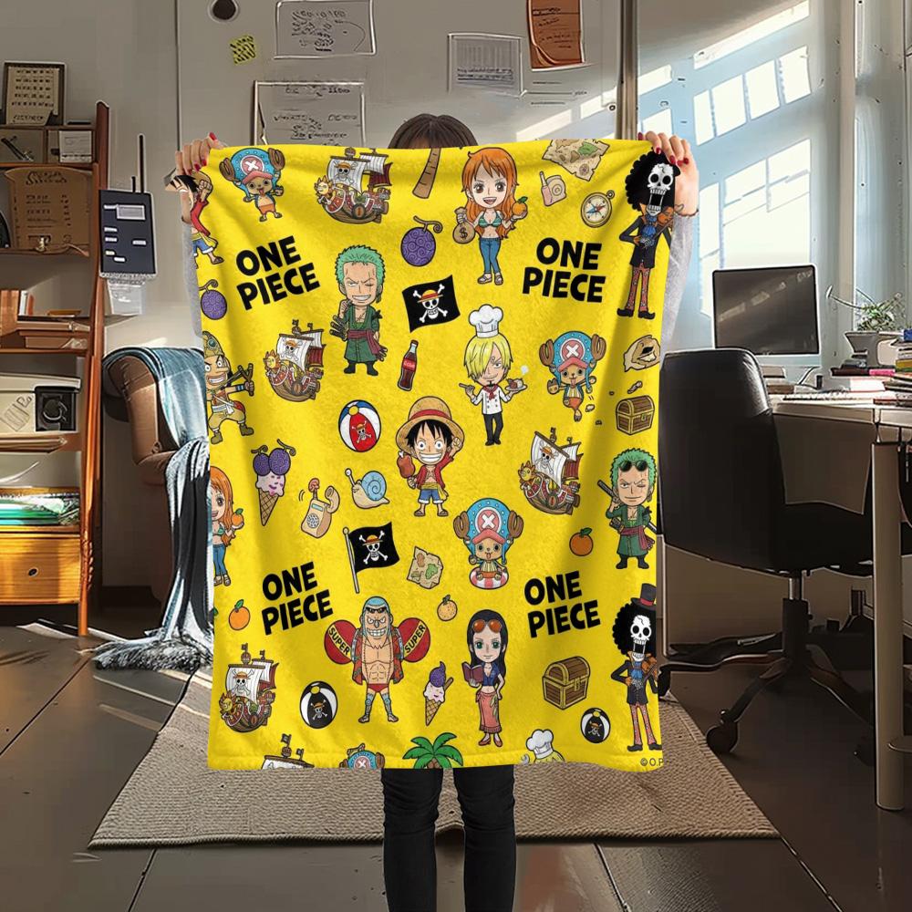 1PC One Piece Poster Patterned Flannel Blanket Suitable For All Seasons For Home Decor Warmth And Comfort Gifts Holiday Present