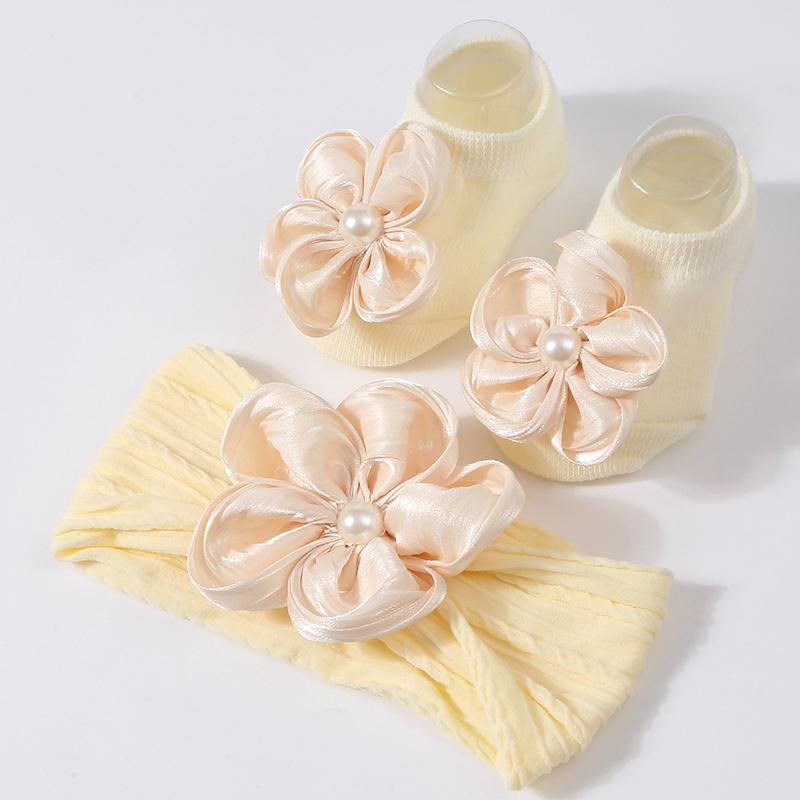 2Pcs/Set Lace Flower Baby Girl Socks Headband Set Kids Cotton Boat Socks Hair Bands Newborn Sweet Princess Hair Accessories