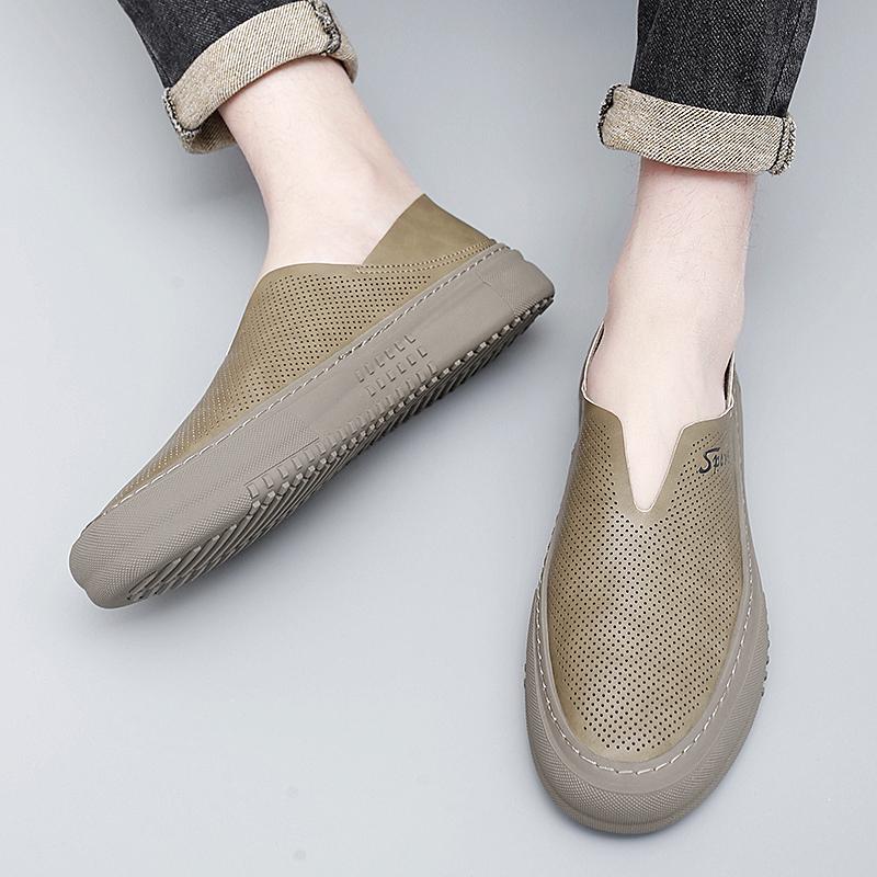 Summer Breathable Men's Leather Casual Shoes Fashion Slip On Handmade Rubber Loafers Outdoor Walking Sport Sneakers Mocassins