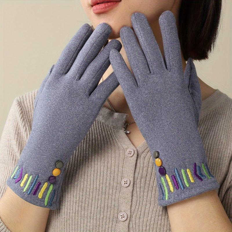Women'S Winter Cycling Gloves - Thickened Fleece-Lined Full-Finger Warmth,Soft Pink with Multicolor Embellishments (Pink, Yellow, Green