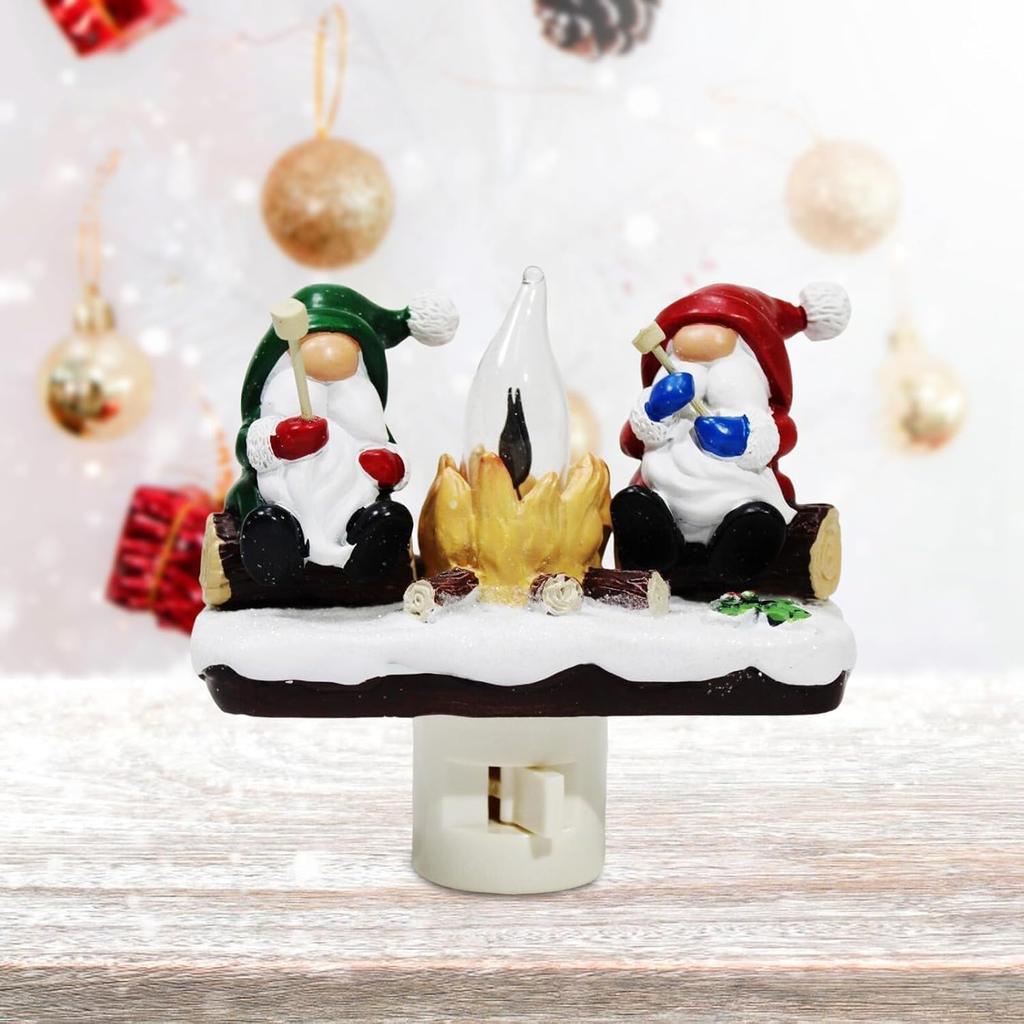 2024 Santa Campfire Flickering Nightlight: 3D Stereo Christmas Eve Lights flameless Candles with fire Marshmallows Designed for Festive ambience