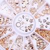 1 Box Rose Gold Rivet Alloy Nail Studs Geometry Star Round 3D Nail Art Decoration In Wheel
