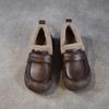 Johnature Genuine Leather Flat Slip-on Cotton Shoes Casual Soft Sole With Plush Warm Women's Loafers