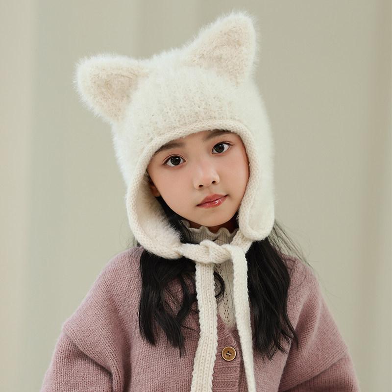 Children's Fleece-Lined Windproof Knit Hat with Ear Protection - Winter Pullover for Boys and Girls