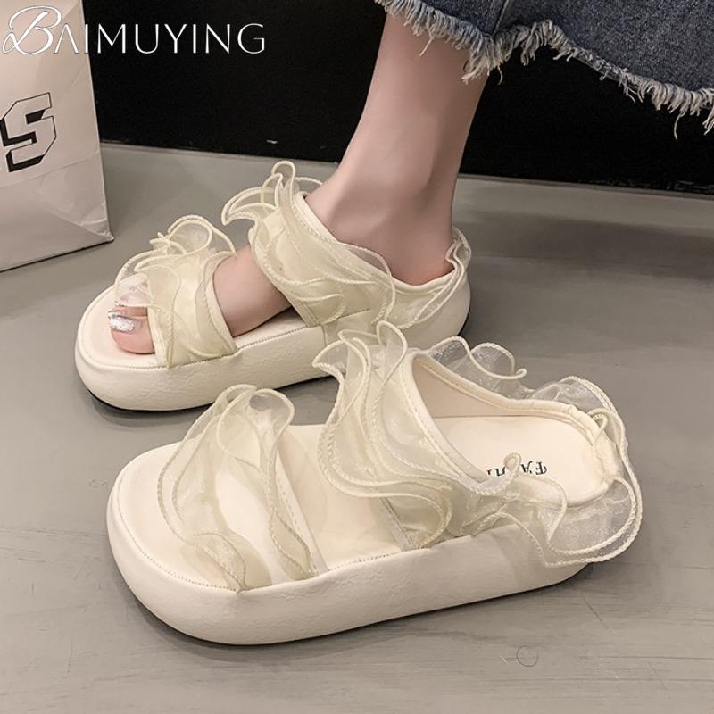 Square Toe Women Slippers Lace Casual Shoes Woman Platform Flat Sandals Summer 2025 Brand Comfort Shallow Sandalias De Mujer