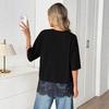 Women Crew Neck Loose Short Sleeve Lace Hem Splicing Casual Oversized T Shirt