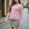 Women's Winter Mohair Candy Color Long Sleeves O-Neck Knit Top Sweater