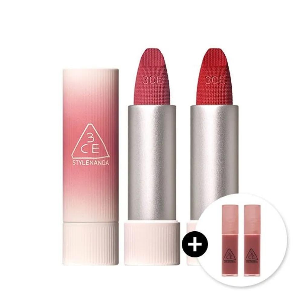 

2 3CE Cashmere Hug Lipsticks (Free Gift) 2 Mini Tints (Random) 03 Your Side