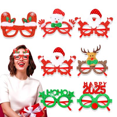 1/6 Stück Weihnachtsbrille mit Glitzerhandschuh, Weihnachtsmann, Schneemänner, Bäume, Rentier, Brillengestell aus Kunststoff, Urlaubsparty-Geschenke, Foto-Kostüm-Requisiten
