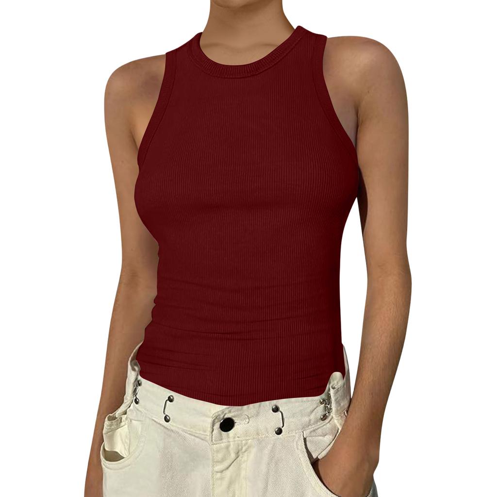 Damen Sommer Mode Lässig Farbe Rundhals Ärmellos Oberteil Enges Tanktop