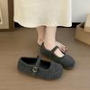 2025 Autumn New French Retro Round Head with Mary Jane Shoes Femininity Plush Flat Shoes