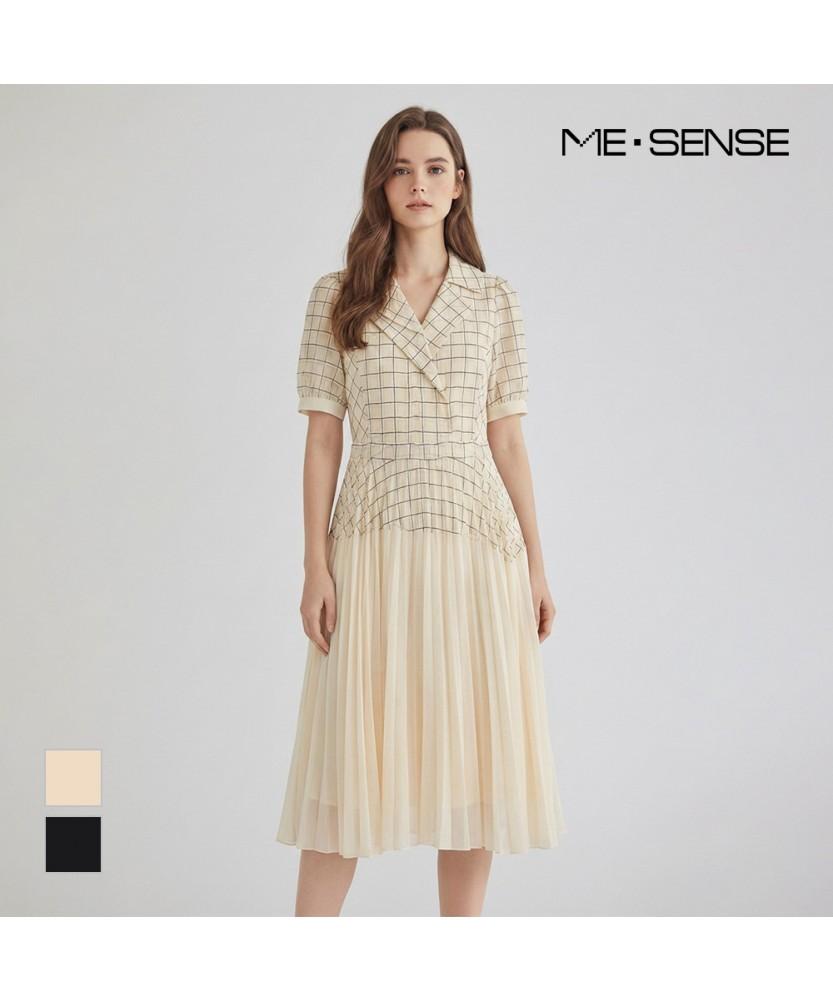 MESENSE Square Check Pattern Pleated Dress_Mb25Opm102A