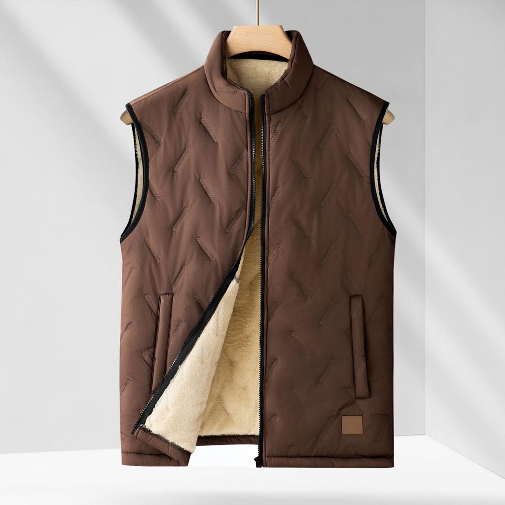 Herren Herbst/Winter Fleece-gefütterte Weste, Lammwolle Stehkragen Ärmellose Jacke
