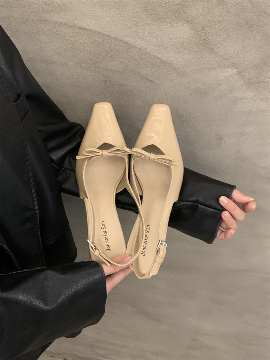 

Босоножки на высоком каблуке с сумкой на носке, с открытой пяткой, женская обувь 2025, новинка лета, под юбку, легкий толстый каблук, французские серебристые туфли-лодочки 39 хаки