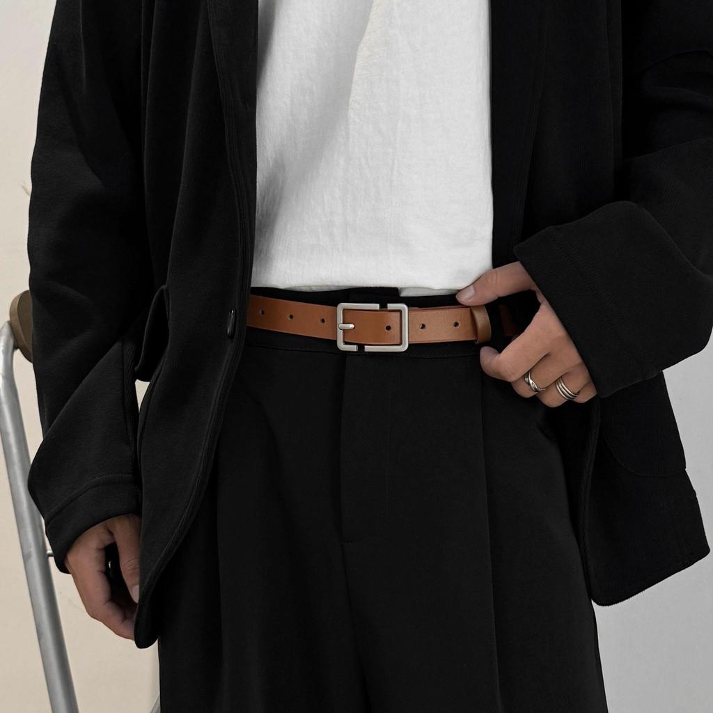 Koreański Cienki Pasek Męski Prosta Kwadratowa Klamra Pinowa Pasek Vintage Jeansy Spodnie Skórzany PU Pas Biodrowy Pasek do Talii