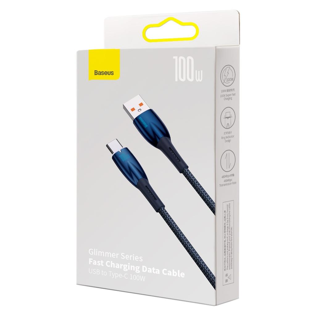 Baseus Glimmer Series Fast Charging USB-A to USB-C Cable 100W 480Mb/s 1m Blue