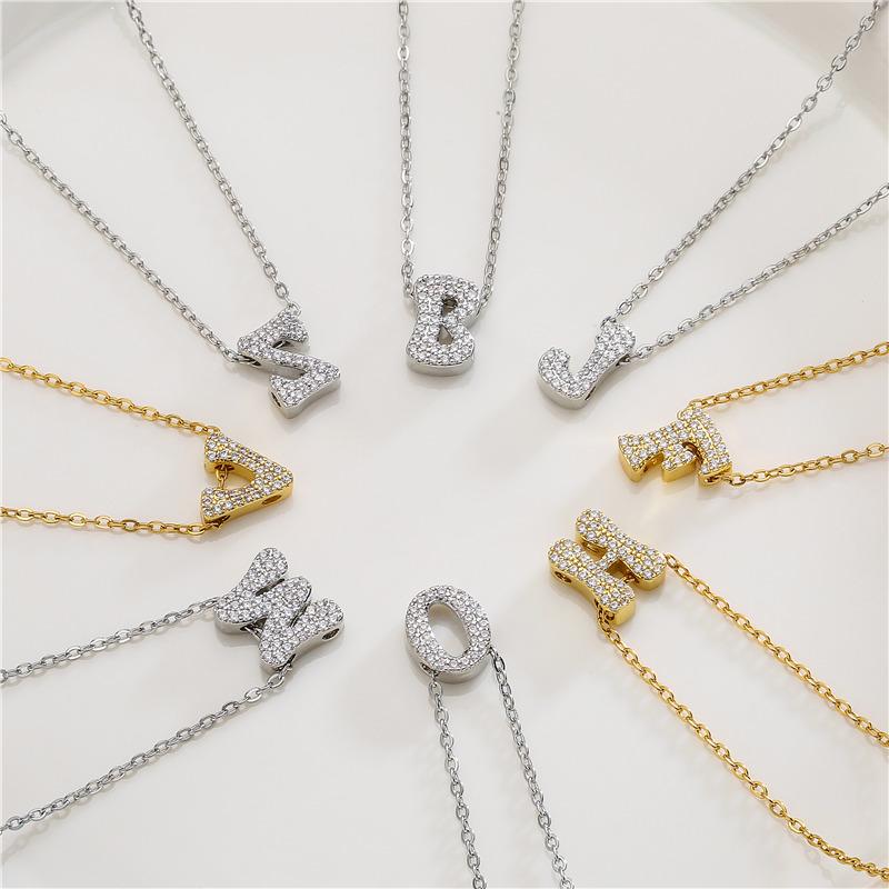 HECHENG,26-Letters Chain Pendants Necklaces,Initial Name Women's Zircon Fashion Zircon,Party Wedding Gift Wholesale