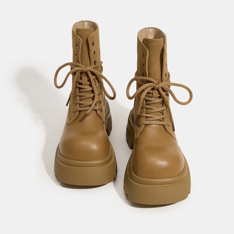 New Women's Ankle Boots and Booties Thick-soled Casual Boots Women Large-Size Round-Toe Motorcycle Boots female