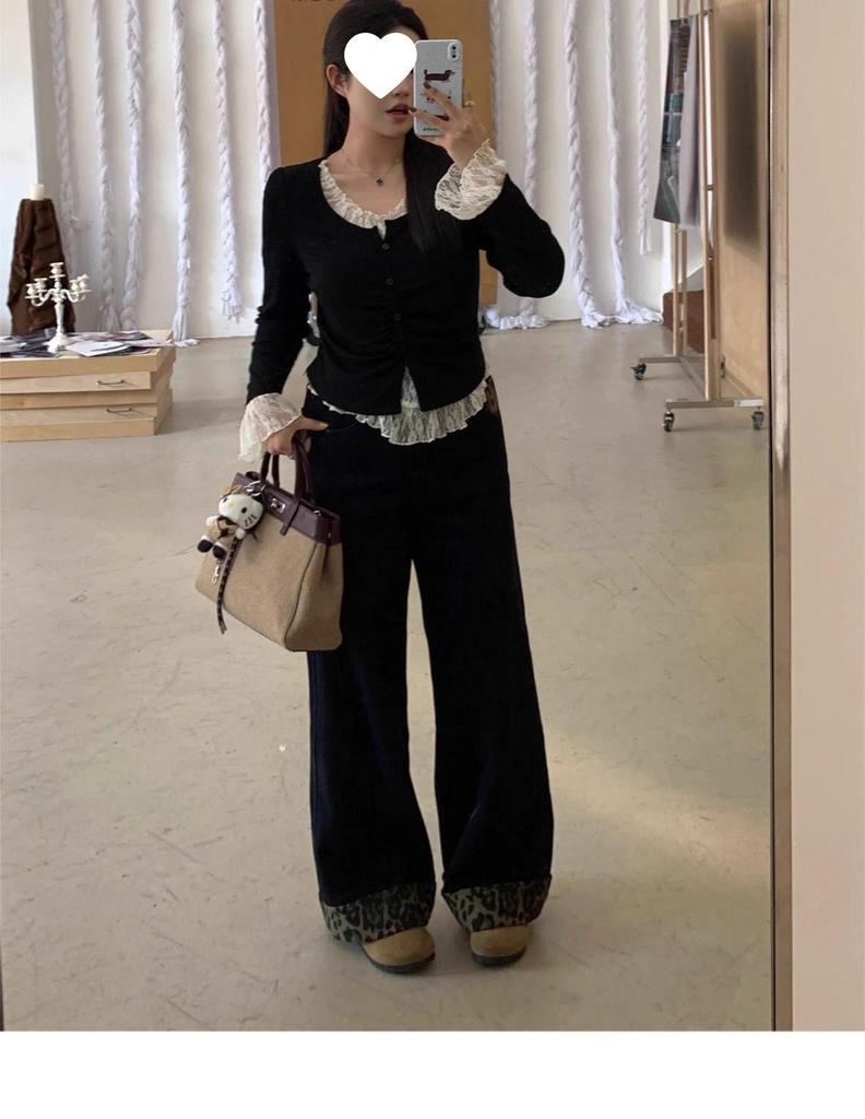 Autumn Japanese-Korean Style Casual Lace Patchwork Top