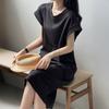 Women T-shirt Dress Round Neck Short Sleeve Loose Fit Casual Dress Solid Color Design Summer Dress Daily Wear