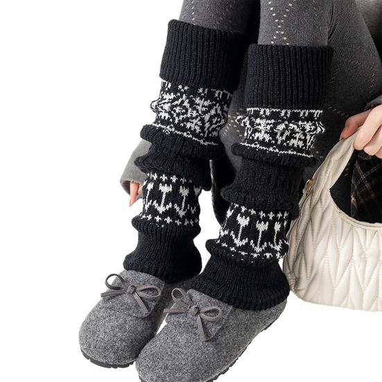 

Вязаные гетры женские ретро богемные гетры зимние чехлы для обуви манжеты для сапог для вечеринок свиданий уличной одежды чёрный