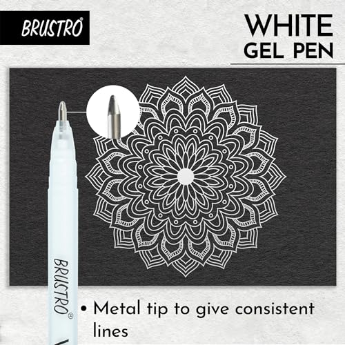 BRUSTRO White Gel Pen Pack of 12. (1 MM tip) 1 count (Pack of 12)