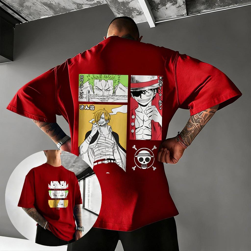 T-shirt Anime One Piece Luffy Zoro Sanji da Uomo 2026 Estate Cotone Manica Corta Maglietta Grafica Cartoni Animati Giapponesi Streetwear