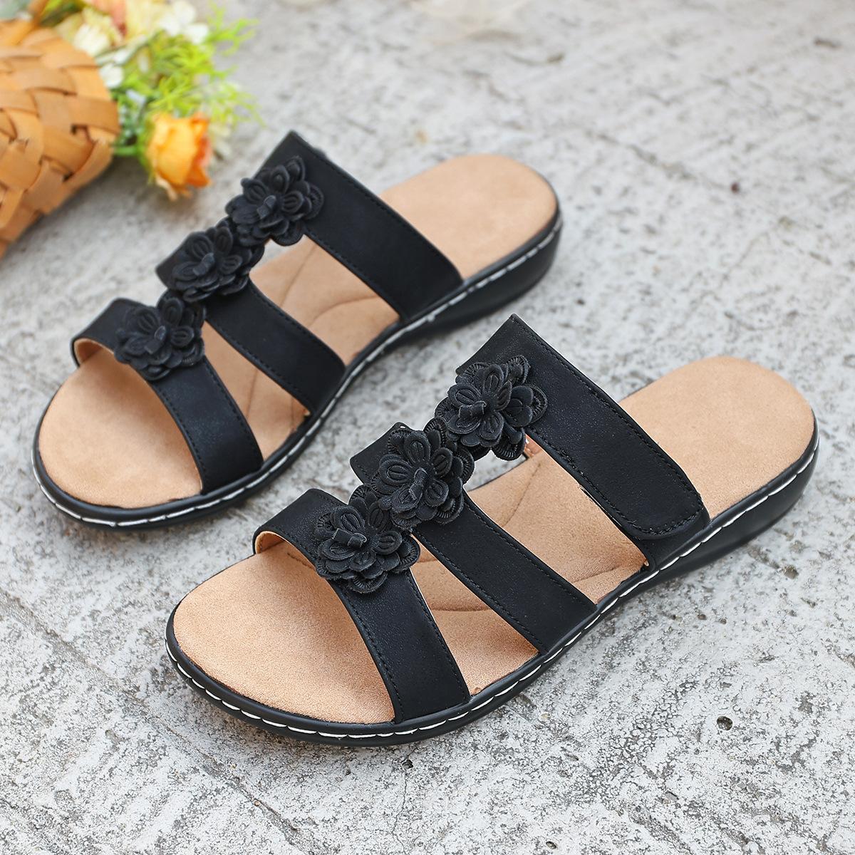 

Women s Wide Width Floral Slides, Platform Single Strap Sandals, Summer Beach Slippers for Women 43 чорний