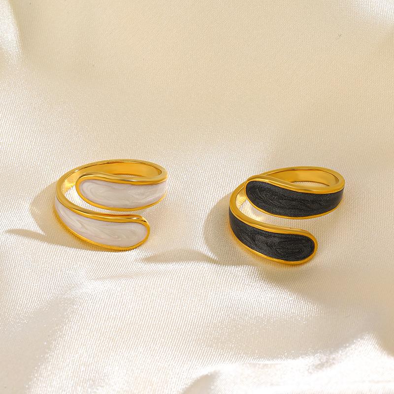 Stainless Steel Black White Enamel Ring for Men Women Simple Double Layer Oil Dripping Open Finger Rings No Fade Jewelry