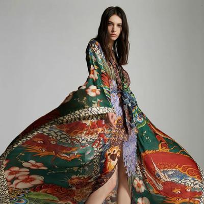 Rochie de Plaja Femei Stil Kimono Costume de Baie Largi Cardigan Imprimat Soare Protectie Marime Unia Vara