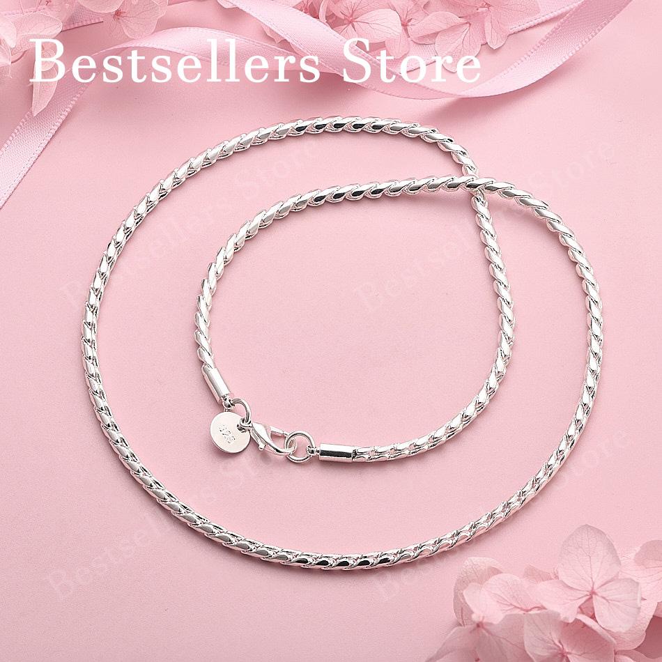 925 Sterling Silver Simple 4MM Twisted Fine Chain Necklace for Women Fashion Party Favor Wedding Jewelry