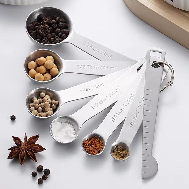 4/6/8Pcs Set Stainless Steel Measuring Spoon Cup With Scale Measuring Ruler Egg Beater Spoon Kitchen Baking Measuring Tool