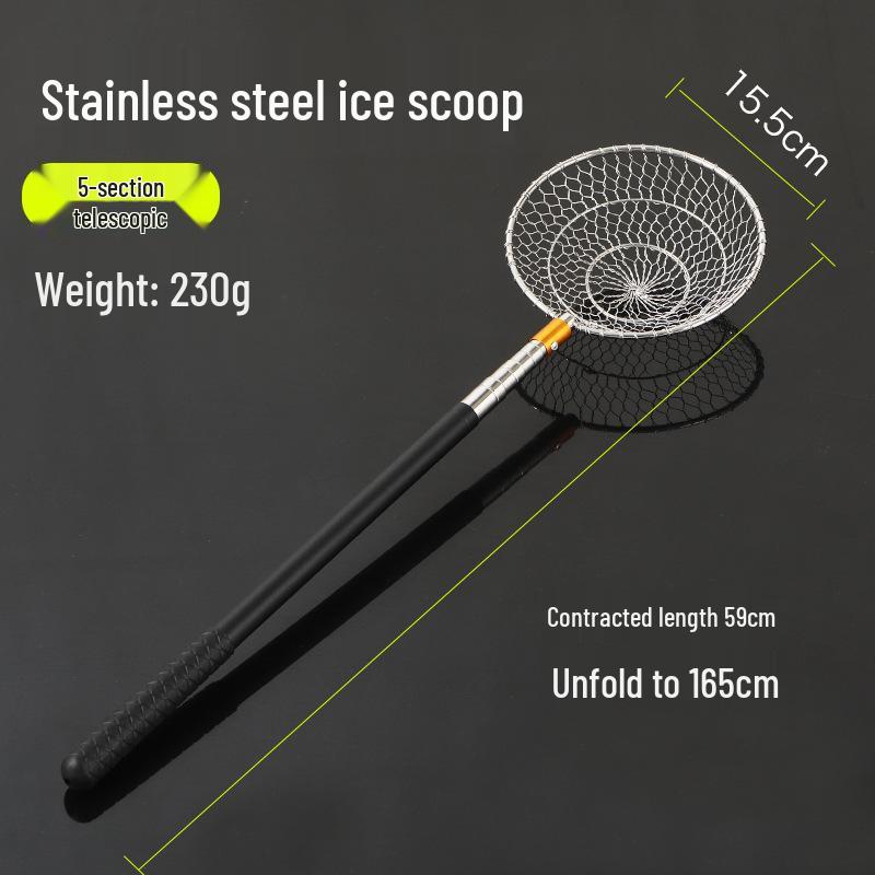 Telescopic Aluminum Ice Fishing Rod with Bait Holder and Metal Sieve Spoon