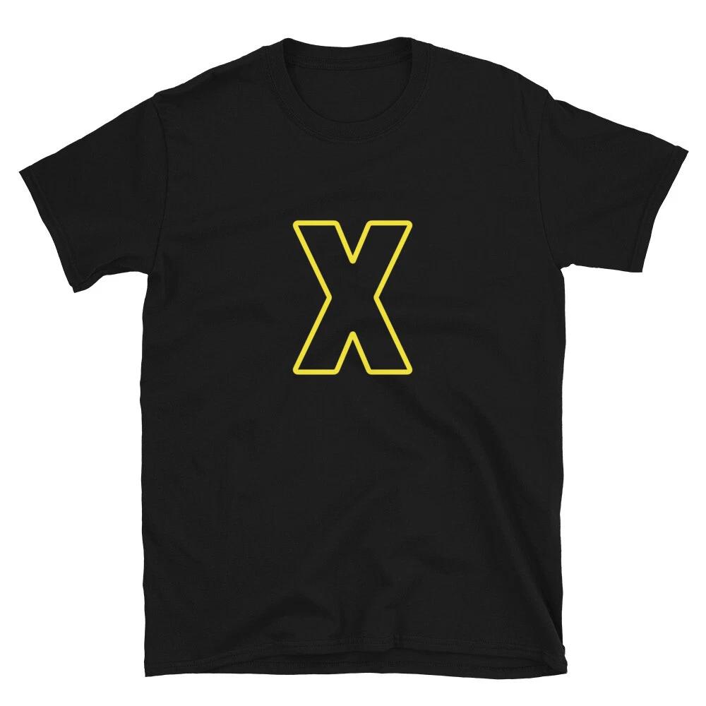 Letter X Yellow Bold Font Simple Black T-Shirt L