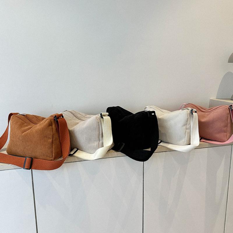 Solid Color Corduroy Shoulder Bag All-match Zipper Handbag Versatile Carry On Crossbody Bag