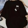 Cartoon-Panda-Print Baumwoll-T-Shirt Niedliches Tier-Grafik-T-Shirt Damen Lässiges Kurzarm-Oberteil Panda-Liebhaber Geschenk Sommer-Mode