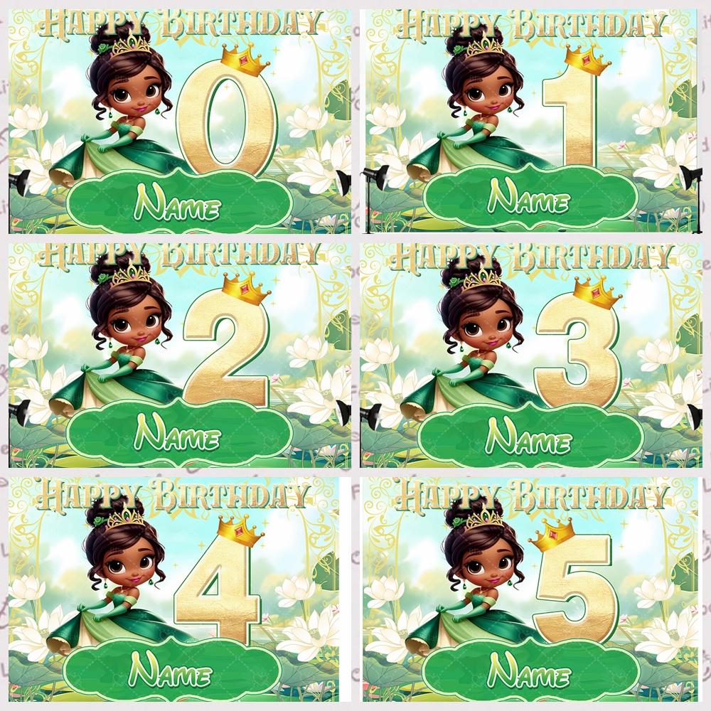Princess Tiana Banner Background Customizable Name with Age Number Children's Birthday Party Decoration Baby Shower Arrangement