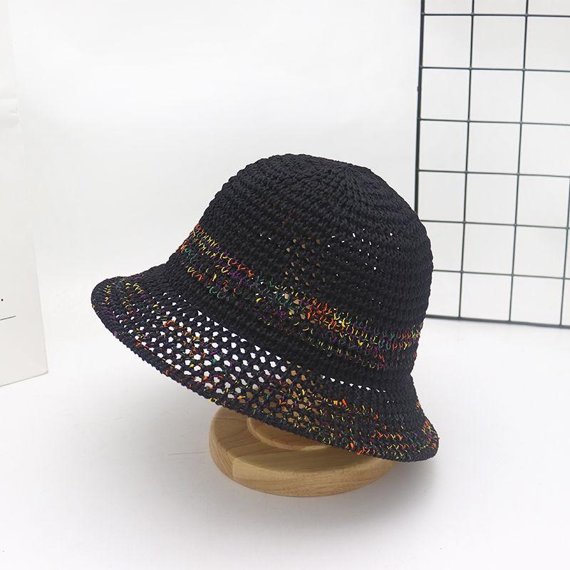 Ice Silk Knitted Woven Sunshade Hat for Women Summer Outdoor Travel Sunscreen Hat Hollow Breathable