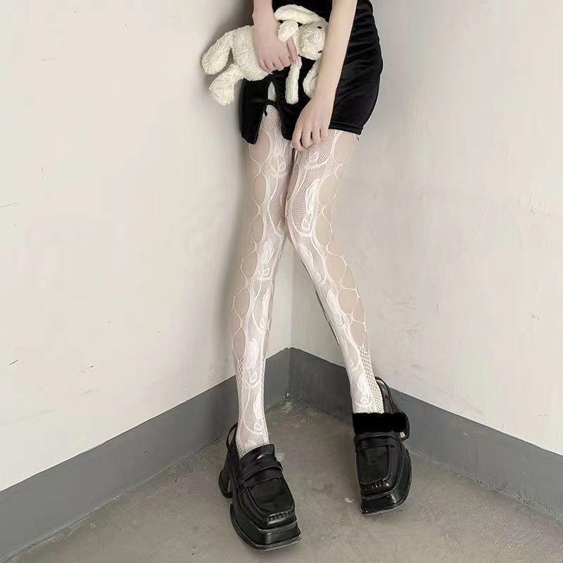 Sexy Hot Girl Jk Long High Knee Torn Fishnet Stockings Over The Knee Socks Women Black Garter Socks Nylon Mesh Ripped Pantyhose