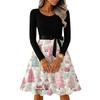 Women's Casual Fashion Round Neck Long Sleeve Christmas Printed Party Vintage Long Dresses