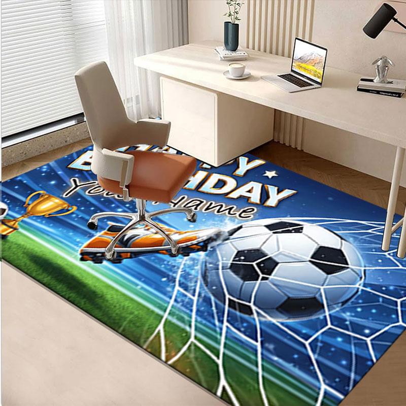 1PC Custom Name Happy Birthday Soccer Fan Theme Floor Mat Ideal for Living Room, Game Rooms, Office, Bedroom,Floor Mat Playful Design