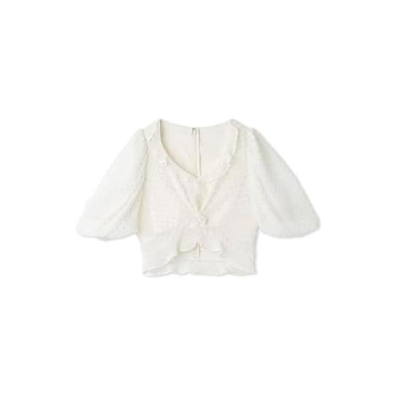 [Sneider] Jacquard Puff Sleeve Cropped Blouse SWFB252007 Women s
