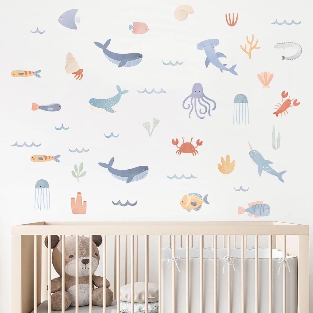 1Pc Cartoon Marine Animal Furniture Wall Sticker Home Decor Accessories Living Room Decoration Bedroom Kid Baby Room Living Room