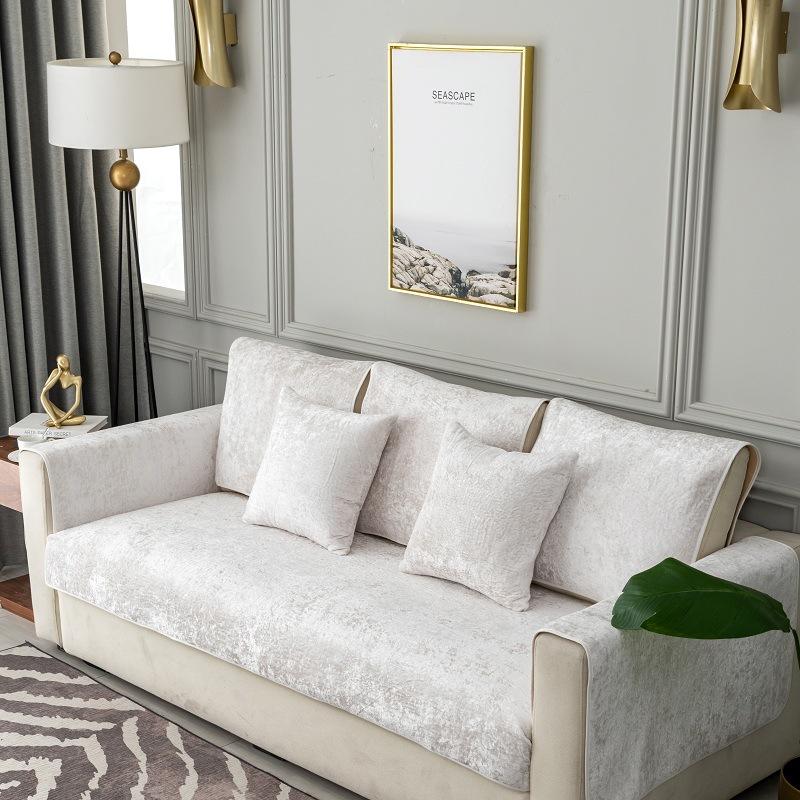 Modern Sofa Cushion Solid Color Sofa Covers for Living Room Suede Fabric Couch Cover Thicken Plush Soft and Anti-slip Sofa Cover