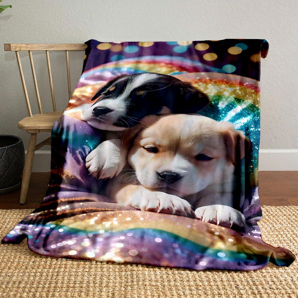 

Cute Sleepy Puppies Print Glitter Rainbow Blanket bedroom Blanket for Livingroom Couch lunch break Soft throw for Friend s festival Gift 80cm x 120cm