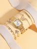 Fashion Light Luxury Alloy Material Women's Quartz Watch Bracelet Set of 5, Suitable for Thanksgiving Christmas Gifts