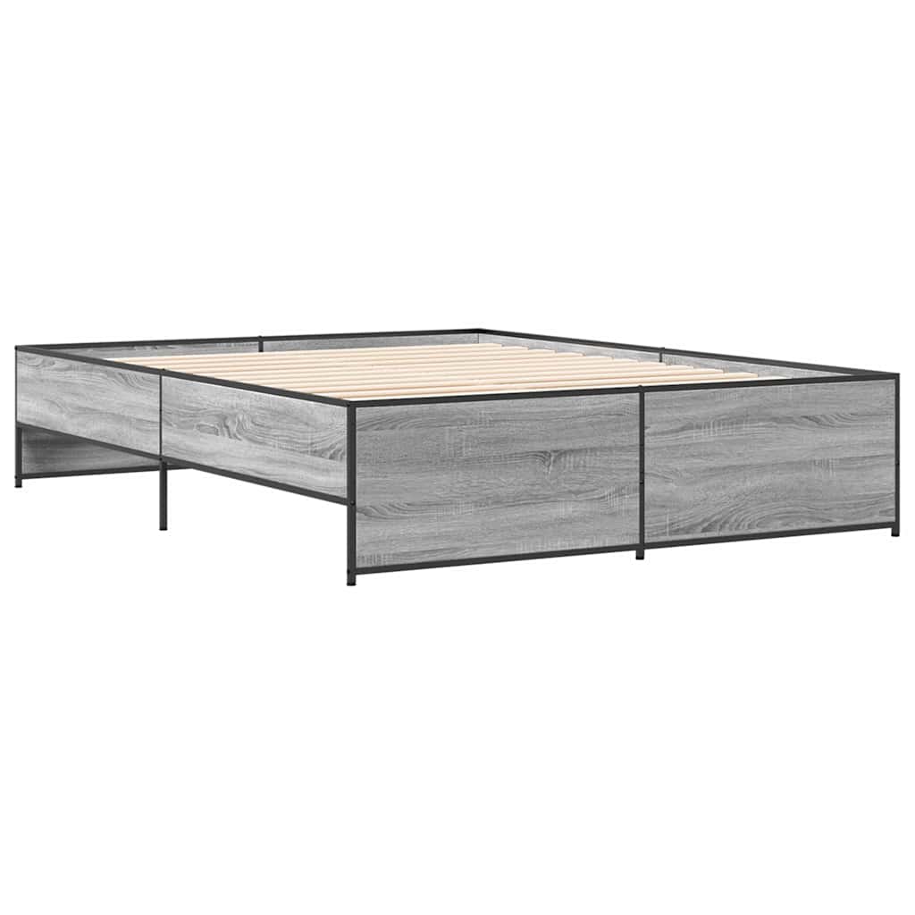 Bed Frame in Grey Sonoma 160 x 200 cm Made of Particleboard and Metal