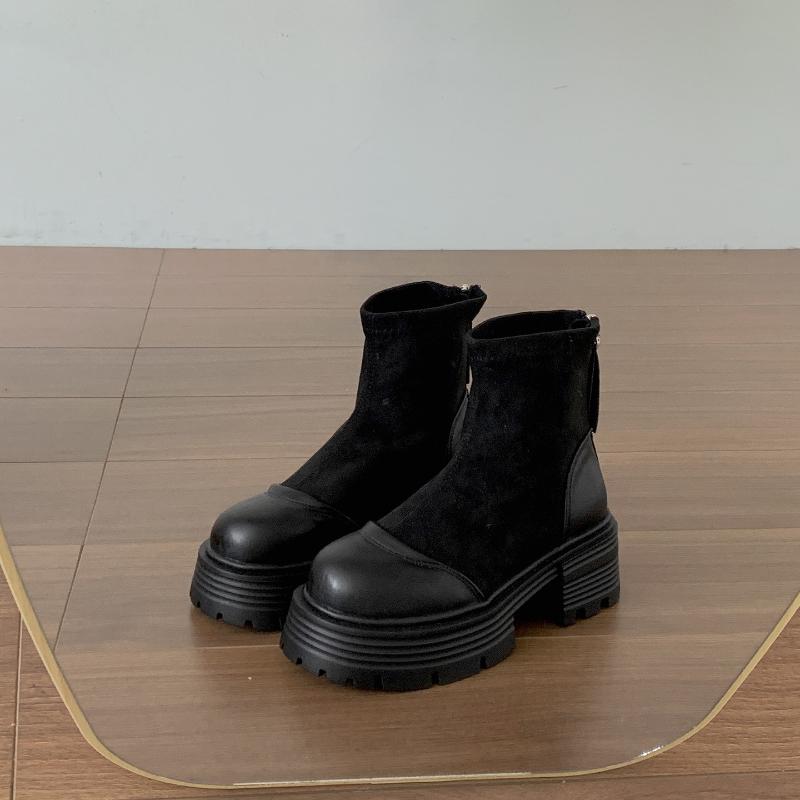 Vintage Platform Thick Sole Woman Ankle Boots Design Back Zippers Shoes Autumn Winter Slim Height Increase Short Botas