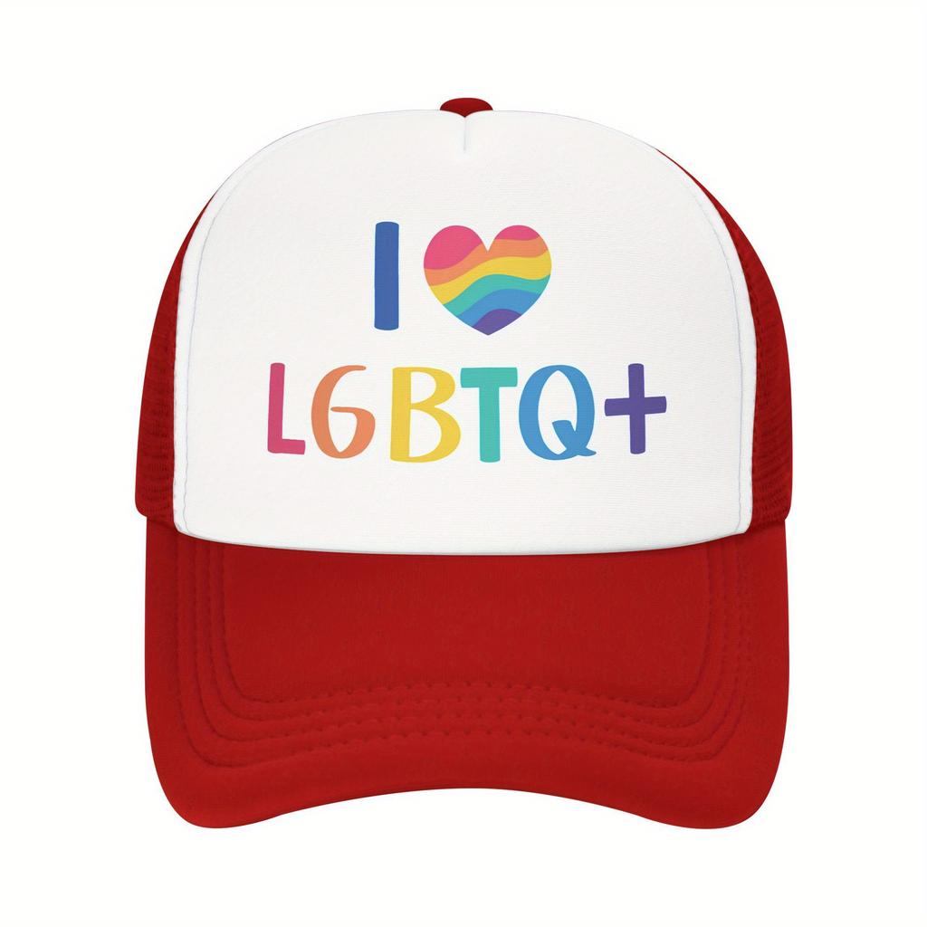 LGBT Pride Heart Print Mesh Trucker Hat Polyester Casual Unisex Adult Baseball Cap